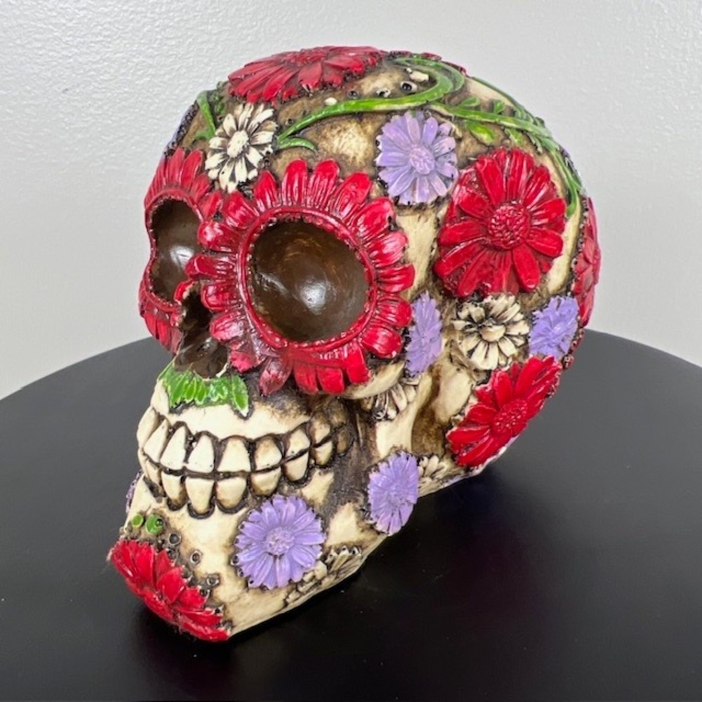 Day of The‎ Dead Bright Floral Blooms Sugar Skull Mexico - Picture 3 of 16